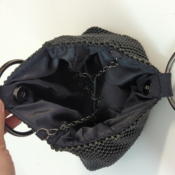 Women's Beaded Circle Handle Hobo Bag Black Gray punk grunge goth casual 90s y2k - Picture 8 of 11